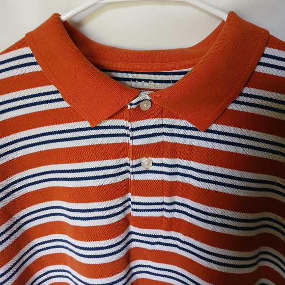 L.L.Bean Mens Short Sleeve Polo Shirt Size L/Reg. Color Orange Navy White - Picture 3 of 7